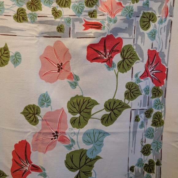 Vintage Table Cloth with Morning Glories - Picture 3 of 4